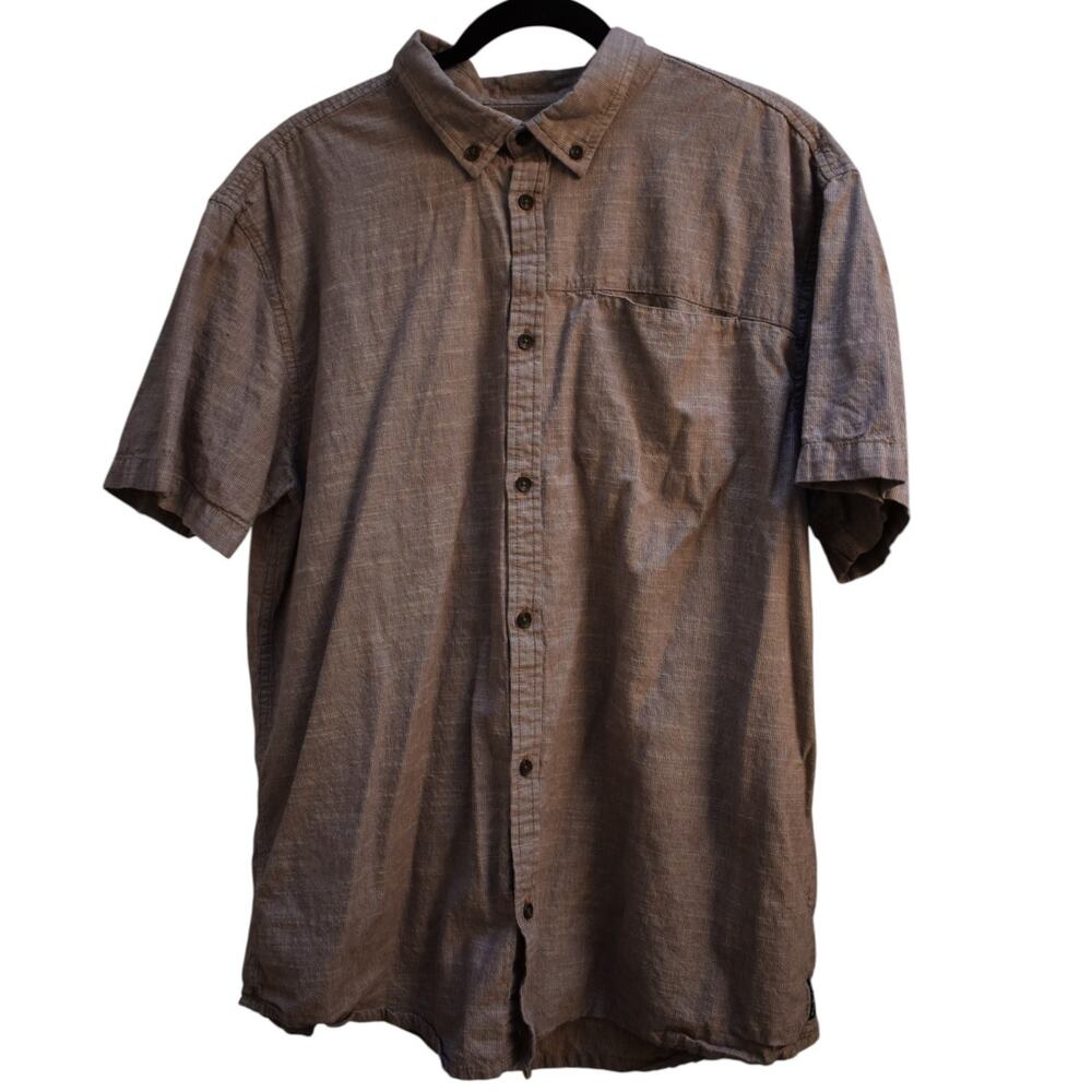 PRANA Brown Short Sleeve Button Down 100% Organic Cotton Mens XL